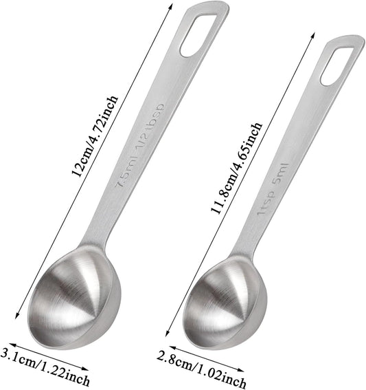 2 Pcs Measuring Spoons Tablespoon Measuring Spoon Set Food Grade Stainless Steel Measuring Teaspoon for Kitchen Cooking(1TSP/5ml, 1/2TBSP/7.5ml)