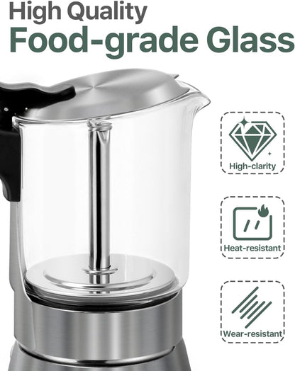Grasseed Stainless Steel Moka Pot, Crystal Glass-top Coffee Maker Mocha Pot, Italian Stovetop Espresso Maker for Coffee - 6 Cup/240ml