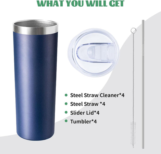 20 oz Skinny Tumbler with Lid and Straw,Stainless Steel Vacuum Insulated Tumbler Cup Double Wall Leak-proof Coffee Mug,Travel Thermal Water Tumbler for Home,Office,Outdoor(Navy Blue,4)