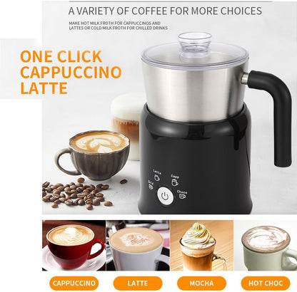 Electric Milk Frother Has Hot and Cold Functions 700-ml Split Stainless Steel Automatic Milk Frother and Steamer with Transparent Lid, Anti-Dry,Dishwasher-Safe