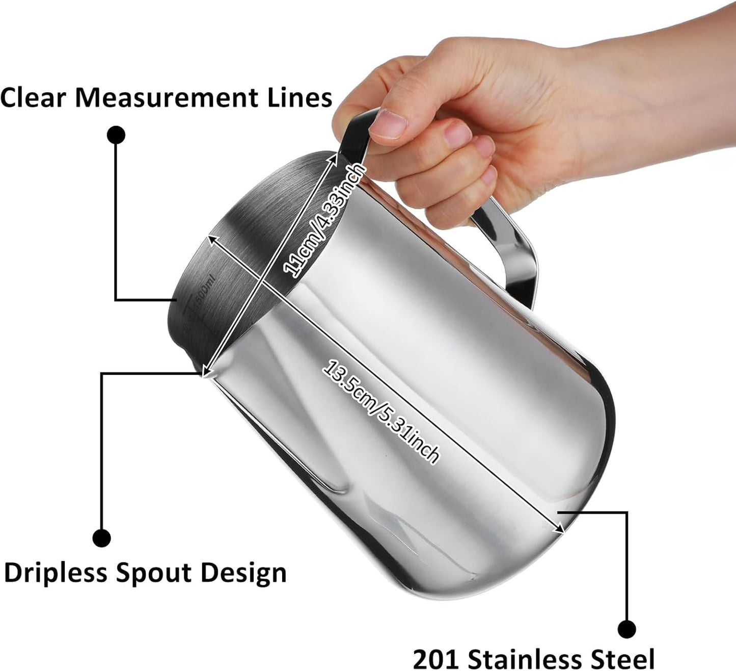 Milk Frothing Pitcher 50oz/1500ML- Espresso Steaming Pitcher Stainless Steel Milk Frothing Pitcher Cappuccino Latte Art Coffee Machine Accessories Milk Jug Milk Frother Cup