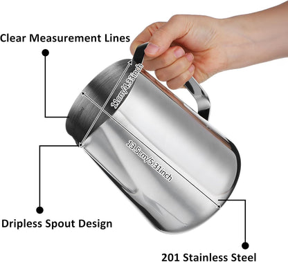 Milk Frothing Pitcher 50oz/1500ML- Espresso Steaming Pitcher Stainless Steel Milk Frothing Pitcher Cappuccino Latte Art Coffee Machine Accessories Milk Jug Milk Frother Cup