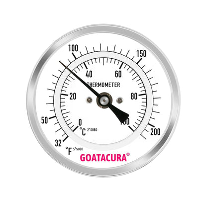 Dial Thermometer for Brewing, 304 Stainless Steel Case and Probe, 3" Dial Size, 12" Stem Length, 32-212 Deg F/0-100 Deg C, 1/2" NPT Back Mount