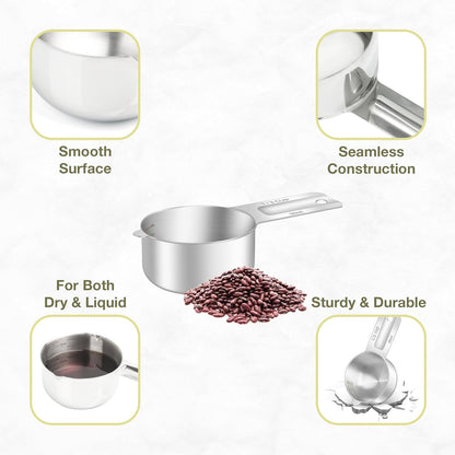 1PCS 1/3Cup (80ml, 2.6oz) Single Measuring Cup, Etched Inner Scale Stainless Steel Measure Scoop, Metric and US Measurement, Dishwasher Safe