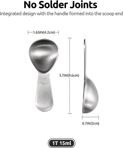 18/8 Stainless Steel Coffee Scoop: U-Taste 1 Tablespoon Metal Measuring Spoon Set of 2, Short Handled Measure Scooper for Ground Coffee, Bean, Espresso, Powder, for Canister (Silver, 1Tbsp/15ml)