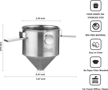 Bincoo Pour Over Coffee Dripper, Portable Stainless Steel Reusable Coffee Filter, Mini Collapsible Paperless Single Serve 1-2 Cup Coffee Dripper Cup Easy To Clean For Travel Camping Offices