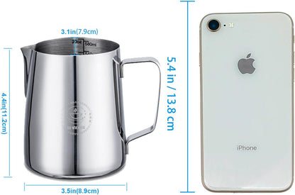 Milk Frothing Pitcher 20oz,Espresso Steaming Pitchers 600ml,Espresso Machine Accessories,Milk Frother cup 20 Oz, Coffee Cappuccino Latte Art,Stainless Steel Jug Cup with Decorating Art Pen