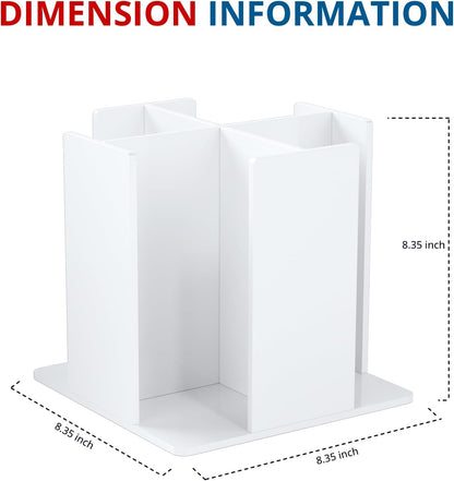 Cup and Lid Holder, 4 Compartment, Square | Rotating Coffee Cup Dispenser Lid Carousel for Restaurant, Buffet, Coffee Station, Bar, Countertop, White Acrylic