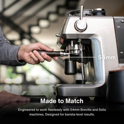 Crema Coffee Products 54mm Bottomless Naked Portafilter | Compatible with 54mm Breville Machines | Includes Double Shot Filter Basket | Matte Black