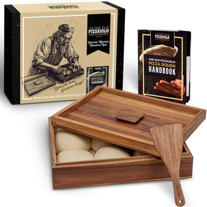 Wooden Pizza Dough Proofing Box w/Lid – 16” x 12” – Made From Natural Acacia Wood – 2-Pack