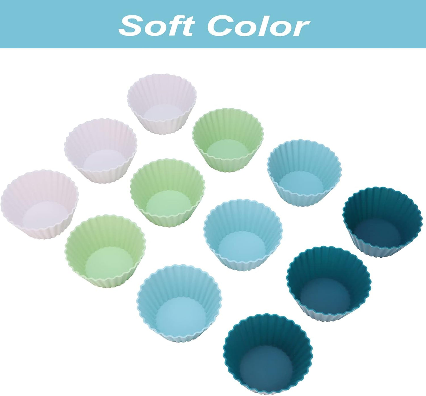 Large Silicone Baking Muffin Cups, 12 Pack Reusable Cupcake Liners Jumbo Size 3.54inch Cake Molds, BPA Free, Dishwasher Safe(White, Green, Navy, Dusty Blue)