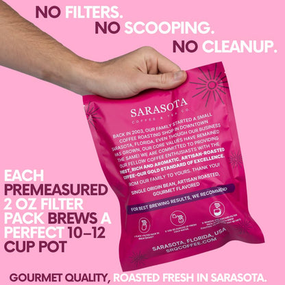 Ground Flavored Coffee In Filter Packs | Sweet Cream Jamaican Me Crazy | Medium Roast Low Acid Mold Free Pouches | Highest Rated Gourmet Bulk Individual Premeasured Packets for 10-12 Cup Drip Maker