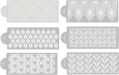 RAYNAG 6 Pieces Cake Stencils Baking Templates Cookie Fondant Cupcake Embossing Mesh Stencil Dessert Decorating Molds, Spray Cake Painting Stencils