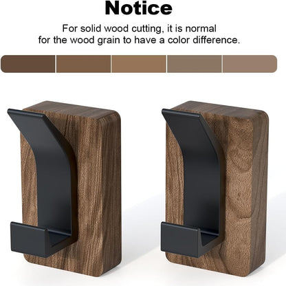 4 PCS Black Walnut Wood Wall Hooks Adhesive Mounted & Wall Mounted Rustic Decorative Entryway Hooks Mid Century Modern Natural Wooden Pegs for Hanging Coat Clothes Hat Bag Purse and Towel