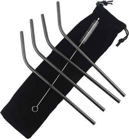 Gugrida Metal Straws Stainless Steel Straws 8.5" Drinking Straws Reusable 4 Set - Ultra Long Muti Color-Cleaning Brush for 20/30 Oz for Trail Tumblers Yeti RTIC SIC Ozark (4 Bent|1 Brush）