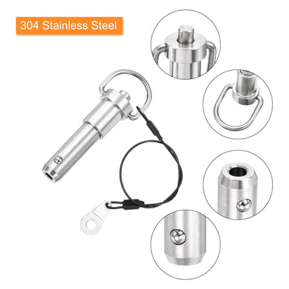uxcell 2 Pcs Quick Release Pin, 1/2" x 1"(Dia. x L) Push-Button Ball Locking Pin 304 Stainless Steel Ring Handle Locking Pin with Wire for Audio Bimini Top Marine, Silver