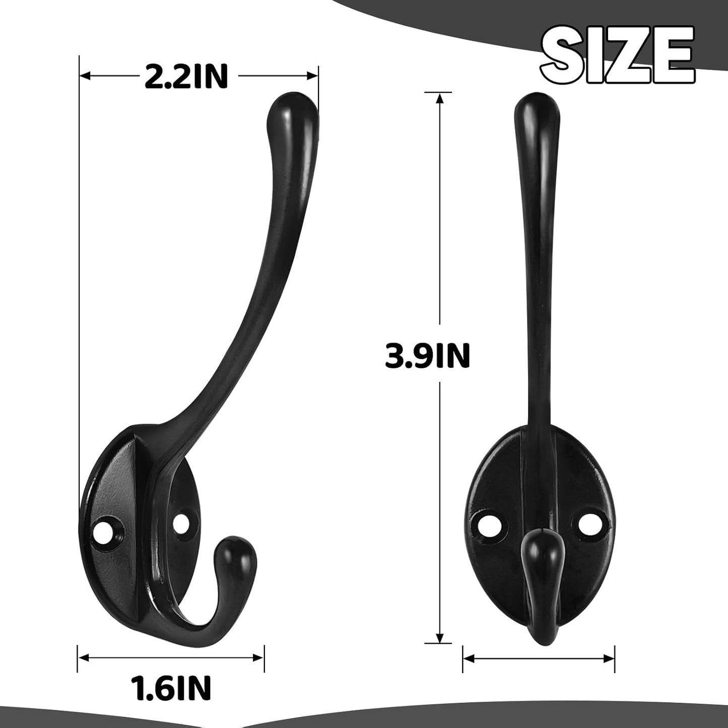 Wall Hooks for Hanging, 15-Pack Heavy Duty Metal Coat Hooks, for Living Room, Bathroom, Kitchen, Bedroom for Coat, Towel, Hat, Key, Closet, Bag (Black)