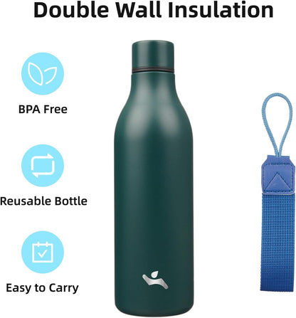 Insulated Water Bottle with Strap,25 oz Double Wall Stainless Steel Vacuum Bottles Metal Water Flask,Army green