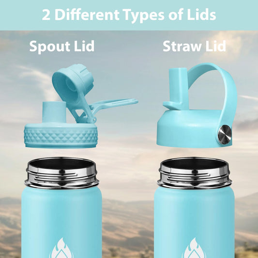 SENDESTAR Stainless Steel Water Bottle, Wide Mouth 32 oz Water Bottle with Straw Lid, Spout Lid, Double Wall Vacuum Insulated Leak Proof, Keeps Liquids Hot or Cold (Sky Blue)