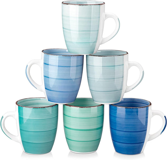 vancasso Bonita 12 Oz Coffee Mugs Set of 6, Ceramic Coffee Cups for Cappuccino, Latte, Tea, Cocoa, Cool Color