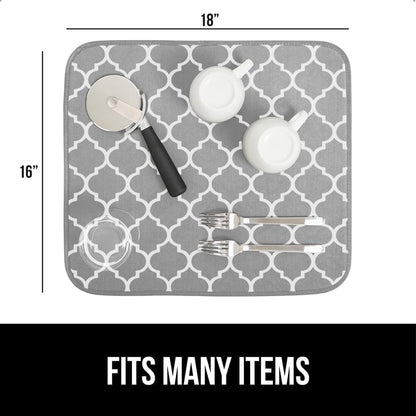 GORILLA GRIP Ultra Water Absorbent Microfiber Dish Drying Mat, Quick Dry Mesh, Slip Resistant Pad for Sink Dishes or Under Rack, Kitchen Counter Accessories, 16x18, Machine Wash, 2 Pack Quatrefoil