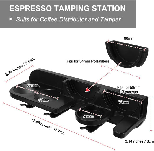 Espresso Tamper Holder Station Laelr Wall Mounted Coffee Station Organizer Coffee Distributor & Tamper 54mm/2.1'' Portafilter Storage Wall Shelf Espresso Accessories Organizer Rack for Bar Home Office
