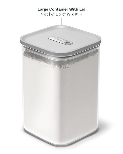Caraway 4qt Glass Airtight Food Storage Container with Lid – Non-Toxic, BPA-Free Kitchen Storage Container – Stackable, Space-Saving Airtight Container for Dry Goods and More - Gray