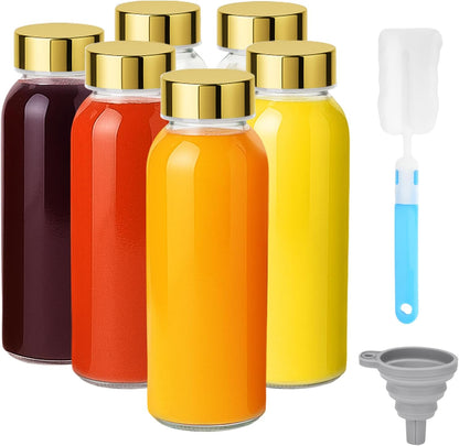 Zukro Glass Water Bottles with Lids 10 oz, Reusable Clear Juice Bottles With Stainless Steel Airtight Cap for Juicing, 100% Leak Proof Juice Drinking Jar for Ginger and Milk, BPA Free