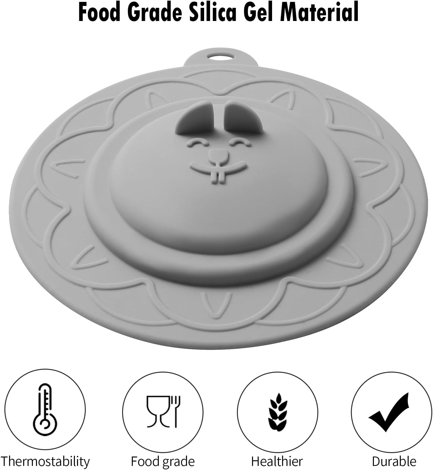 Cat's face Silicone Cup Covers (Set of 4) ， Multicolored Silicone Lids for Mugs, Cups, Tea Pots,Flexible Mug Covers，Hot Cup Lids for Coffee & Tea