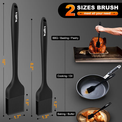 Walfos Silicone Basting Pastry Brush, Heat Resistant Pastry Brush Set, Strong Steel Core and One-Pieces Design, Perfect for BBQ Grill Baking Kitchen Cooking, BPA Free and Dishwasher Safe (2 Pcs)