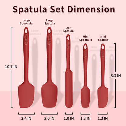 Coukre Silicone Spatula Set of 5,High Temperature Resistant, Food Grade Silicone, Dishwasher Safe, for Baking, Cooking (Pure Red)