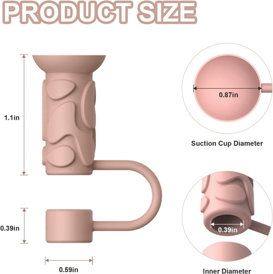 YOTIME Silicone Straw Covers Cap, 6 Pcs Reusable 0.39in/10mm Suction Cup Straw Toppers for Stanley Cup 40 30 oz, Pink