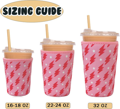 Reusable Insulated Neoprene Iced Coffee Cup Sleeve, Durable Drink Sleeve for Cold Beverages, Beverage Holder for Iced Coffee, Pink Flash