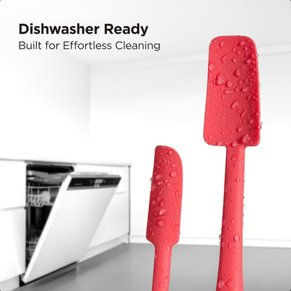 Kitchen Mama WaltzGrip Platinum Silicone Jar and Can Spatula Set: Heat-Resistant, Dishwasher Safe, Ergonomic Grip, Perfect for Mixing and Scraping, Nonstick Cookware (Red)