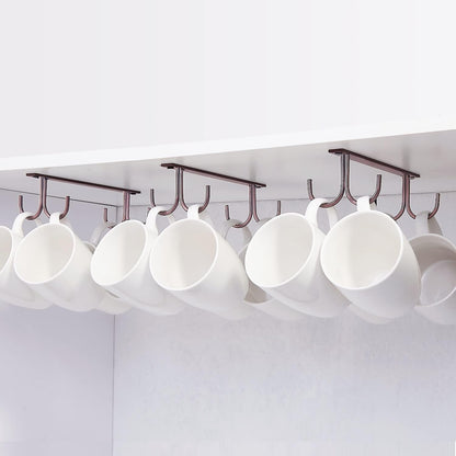 Mug Rack Under Cabinet - Coffee Cup Holder, 12 Mugs Hooks Under Shelf, Display Hanging Cups Drying Hook for Bar Kitchen Utensils Brown
