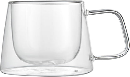 Restaurantware-Forma Professional 6.8 Ounce Double Wall Coffee Mugs, 12 Insulated Coffee Mugs With Handle - Dishwashable, Reusable, Clear Glass Beverage Cups, Freezable, For Hot Or Cold Beverages