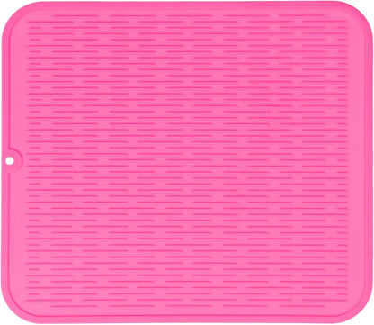 Silicone Dish Drying Mat for Multiple Usage,Easy clean,Eco-friendly,Heat-resistant Silicone Mat for Kitchen Counter or Sink,Refrigerator or Drawer Liner Rose XL 18 inches x 16 inches