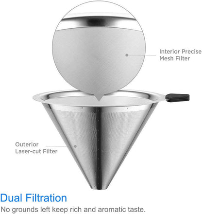 Boxtree Pour Over Coffee Maker Set with Reusable Stainless Steel Drip Filter Elegant Coffee Dripper Pot Glass Carafe & Permanent Stainless Steel Filter