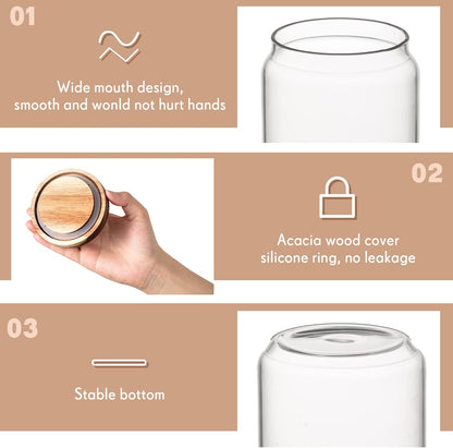 Irenare 16 Pcs 17 oz/ 500 ml Glass Canister Food Airtight Sealed Clear Borosilicate Glass Storage Jars with Lids Kitchen Spice Containers for Serving Coffee Sugar Tea Beans Candy Nuts Pantry (Wood)