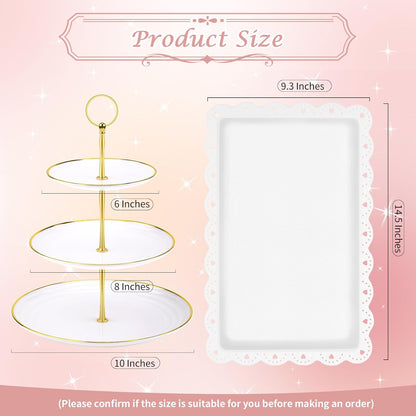 PinCute 5 Pcs Dessert Table Display Set - 2 X Cupcake Stand Holder/Cup Cake Tier Tower & 3 X Serving Tray Combo for Tea Party, Birthday, Baby Shower (Round)