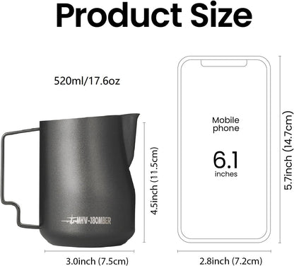 MHW-3BOMBER Milk Frothing Pitcher 520ml/17.6oz Milk Frother Cup Espresso Steaming Pitcher Stainless Steel Milk Frother Cup Barista Latte Art Round Spout Milk Jug, Cream white P6019W-OS