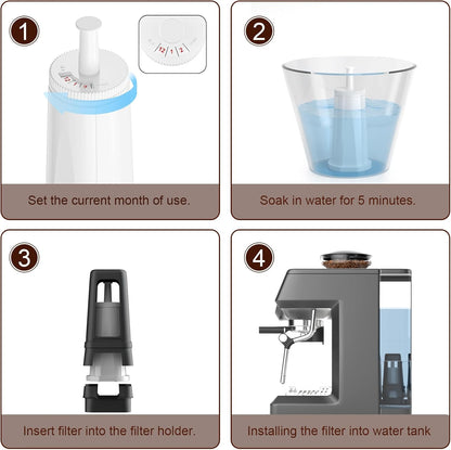 4 Pack Replacement Water Filter for Breville Espresso Machine Barista Touch Bes880, Oracle Touch BES990, Barista Pro BES878, Oracle BES980, Dual Boiler BES920 Bambino ClaroSwiss Sage (4)