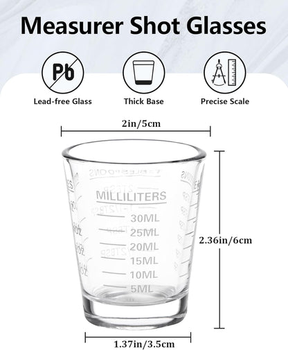 Shot Glasses Measuring Cup Set 2PACK Espresso Shot Glasses Liquid Heavy Glass 26-Incremental Measurement 1 OZ, 2 TBS, 6 TSP, 30 ML Kitchen Tools (White)