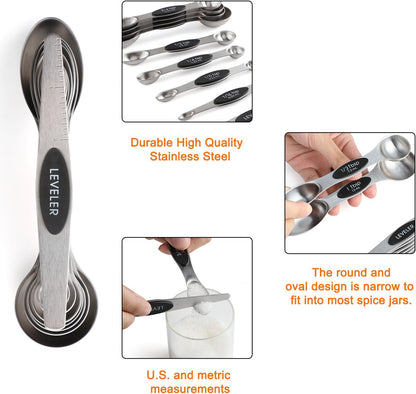 Magnetic Measuring Cups and Spoons Set of 17 Including 8 Stainless Steel Stackable Magnetic Measuring Cup 8 Magnetic Measuring Spoon with Leveler for Dry Liquid Ingredient