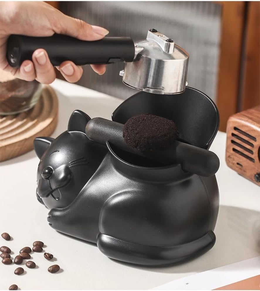 Cute Cat Coffee Knock Box Espresso Machine Accessories Small Coffee Dump Bin for Home and Office (Knock Box and Tamper Mat)