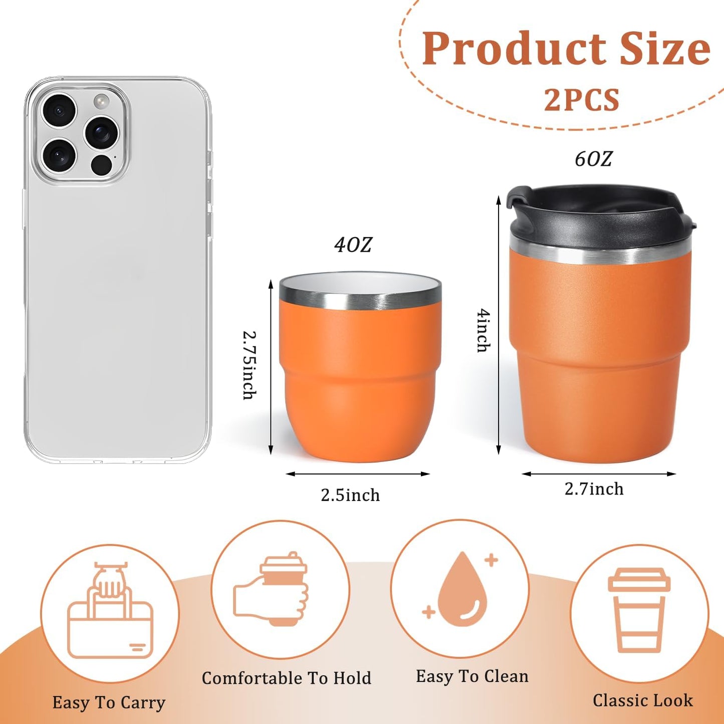 6oz Espresso Cups, Insulated Espresso Cups Set of 2, Expresso Shots Cup, Stainless Steel Shot Glasses for Coffee, Portable Espresso Travel Mug for Camping