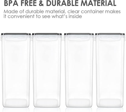 Vtopmart Extra Large Tall Airtight Food Storage Containers, 4 Pieces 5.9qt/6.5L Plastic PBA Free Kitchen Pantry Canister for Spaghetti, Flour and Baking Supplies, with 24 Labels, Black