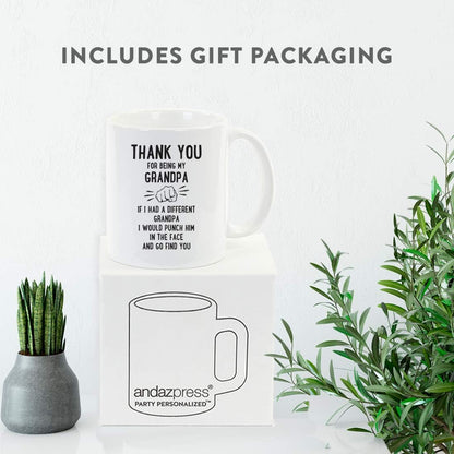 Andaz Press Funny Family 11oz. Coffee Mug Gift, Thank You for Being My Grandpa, Punch in Face, 1-Pack, Christmas Birthday Drinking Cup Present Ideas