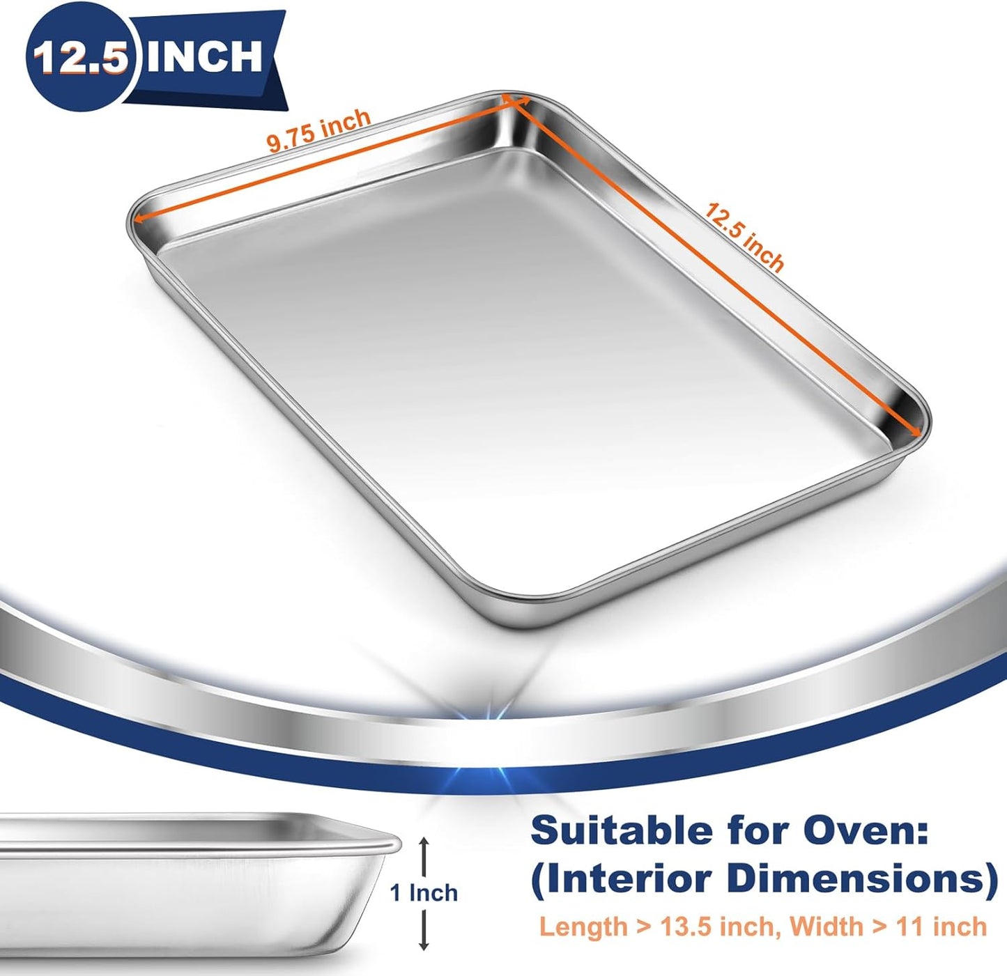 P&P CHEF 12.5 Inch Baking Cookie Sheet, Oven Pan Tray Stainless Steel Sheet Pan for Kitchen, Oven Bakeware for Multi Uses, Shiny Look & Dishwasher Safe, Healthy & Heavy Duty, 1Pc