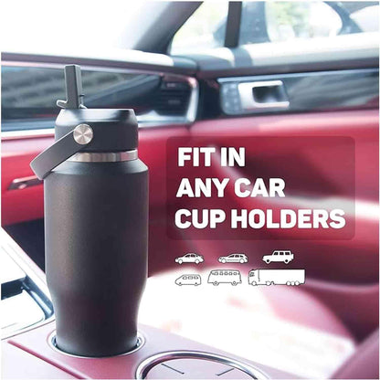 40oz Black Water Bottle Stainless Steel, Keep Cold 24H&Hot 12H, Water Bottle with Straw&Spout Lids, Insulated Water Bottle Double Wall Vacuum, Fit in Any Car Cup Holder, Leak-proof BPA Free